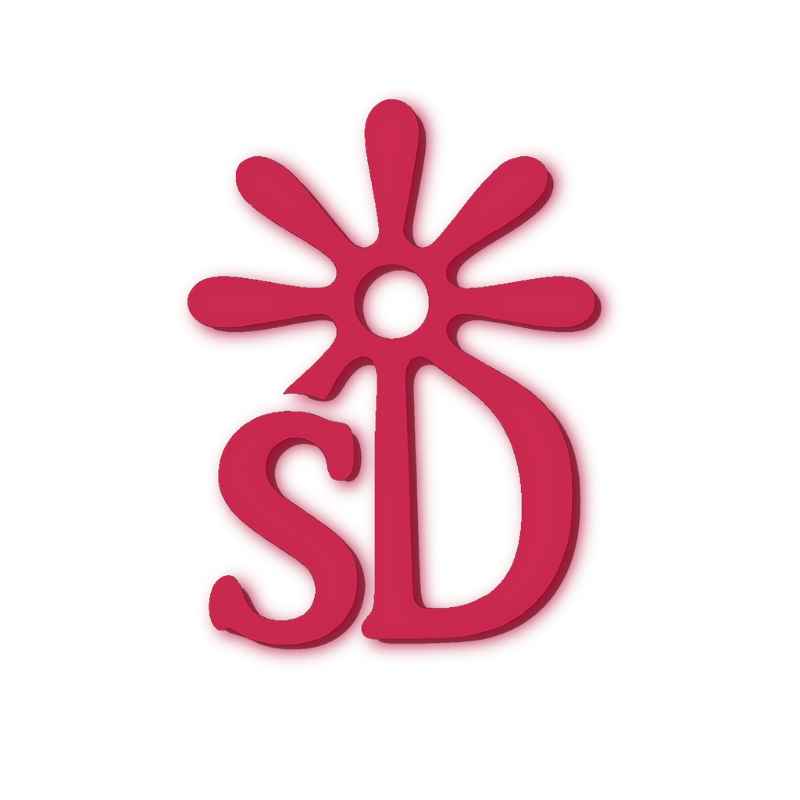 Sandstone Drift logo with SD initials and stylised sunburst/flower design